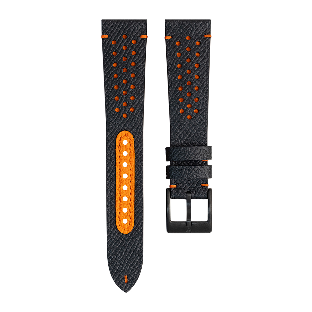 Black Orange Epsom Rally Strap for Moonswatch Lava